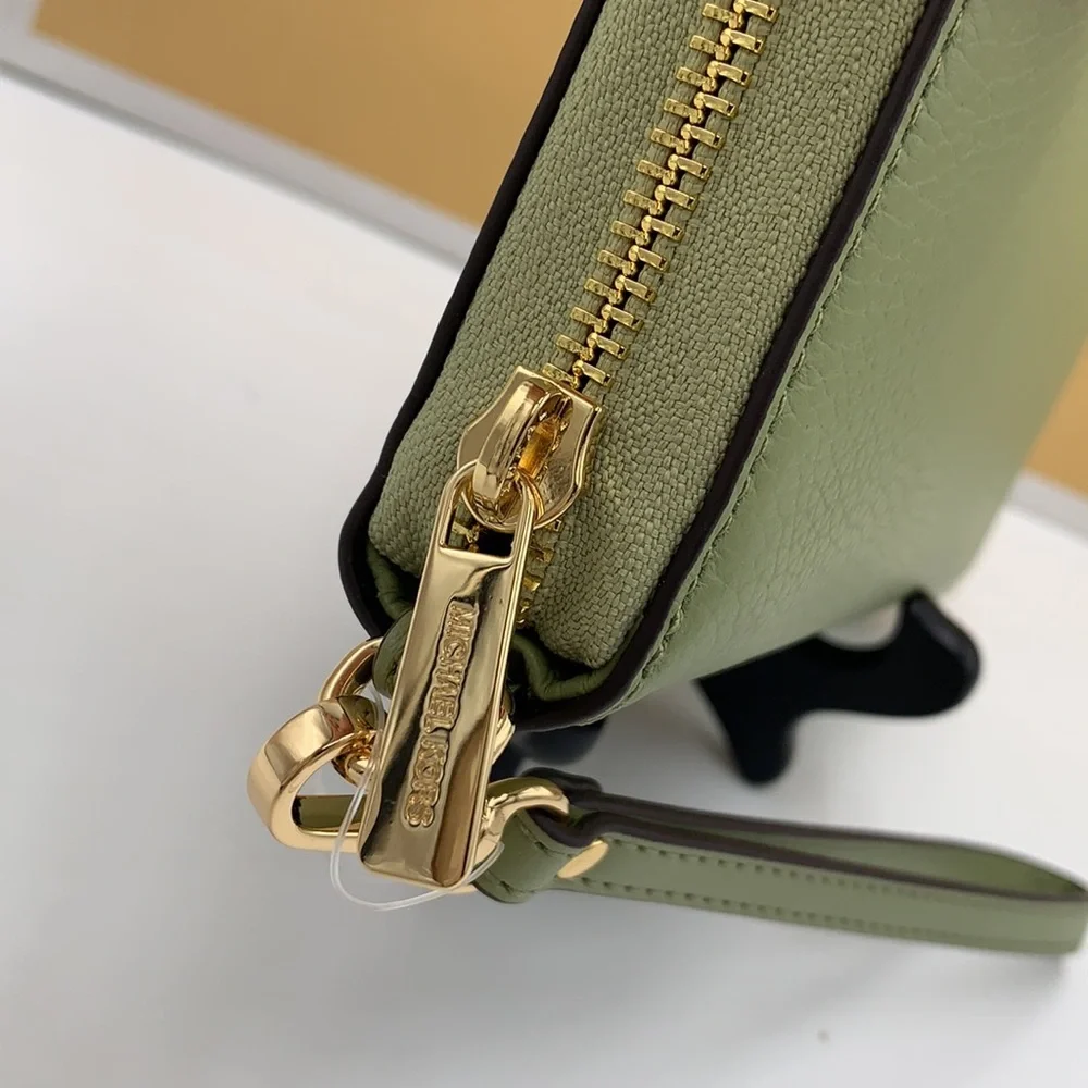 MICHAEL KORS Leather Continental Wristlet Phone Case Wallet Light Sage NWT